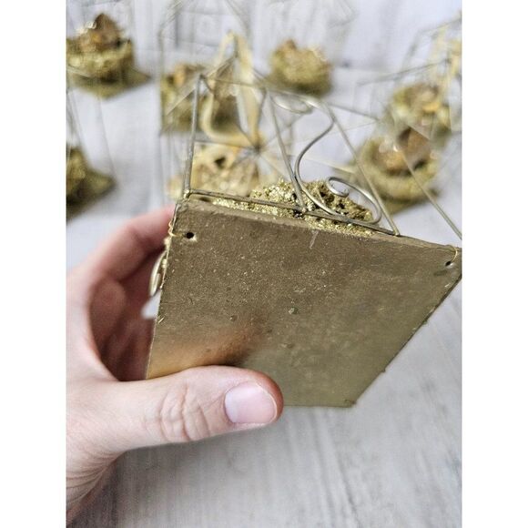 Gold cage bird ornament decor Xmas tree set lot of nine - Picture 5 of 9